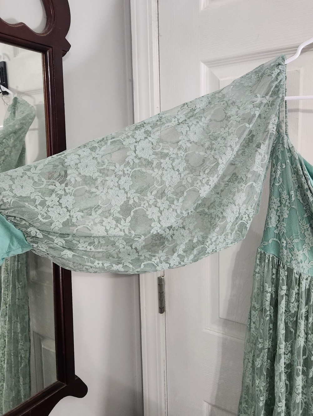 Green lace phototshoot maxi maternity dress small ethereal romance greek goddess - Picture 13 of 16